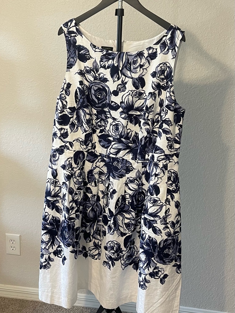 Talbots White Dress with Navy Floral Pattern